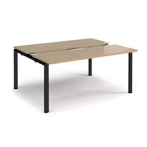 Adapt sliding top back to back desks 1600mm x 1200mm - black frame, kendal oak top