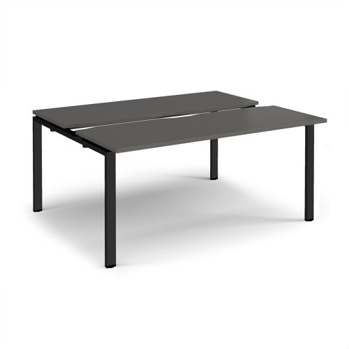 Adapt sliding top back to back desks 1600mm x 1200mm - black frame, storm grey top
