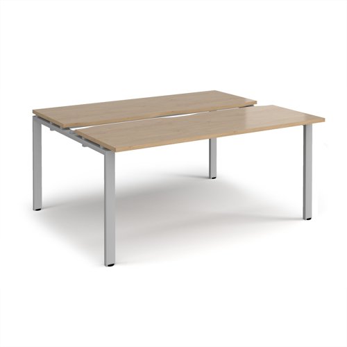 Adapt sliding top back to back desks 1600mm x 1200mm - silver frame, kendal oak top
