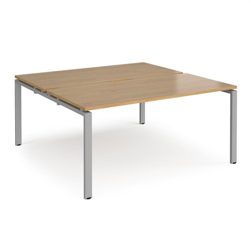 Adapt sliding top back to back desks 1600mm x 1200mm - silver frame, oak top