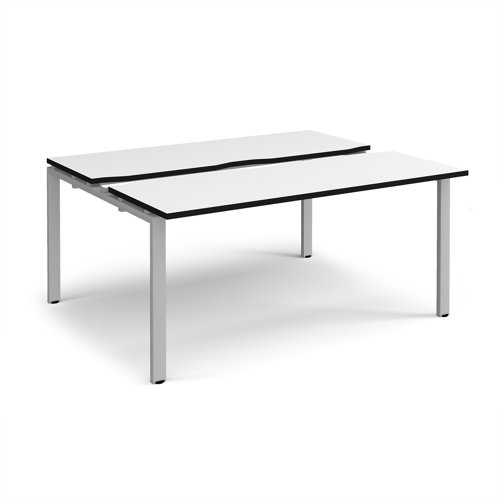 Adapt sliding top back to back desks 1600mm x 1200mm - silver frame, white top, black edge