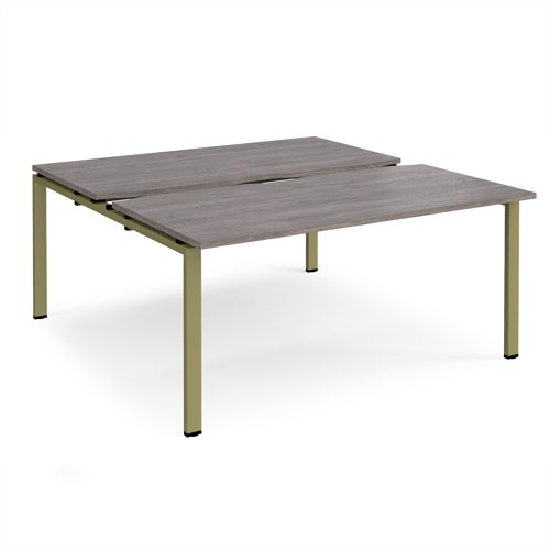 Adapt sliding top back to back desks 1600mm x 1600mm - green frame, grey oak top