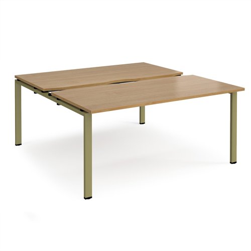 Adapt sliding top back to back desks 1600mm x 1600mm - green frame, oak top