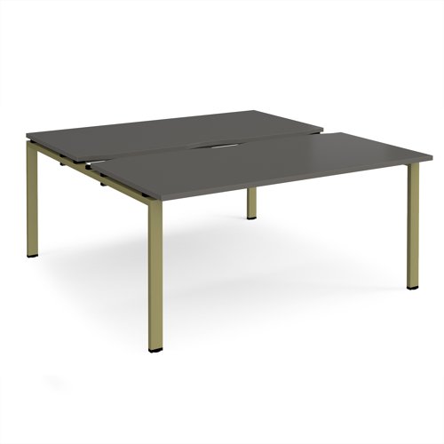 Adapt sliding top back to back desks 1600mm x 1600mm - green frame, storm grey top