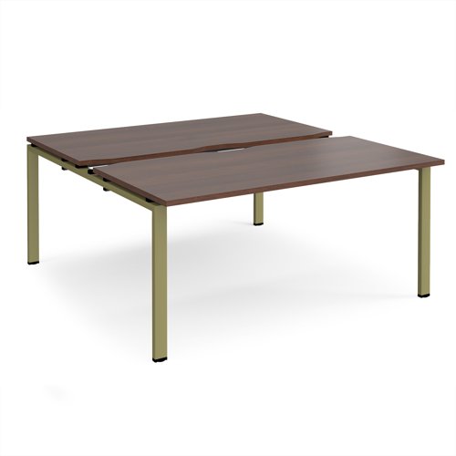 Adapt sliding top back to back desks 1600mm x 1600mm - green frame, walnut top