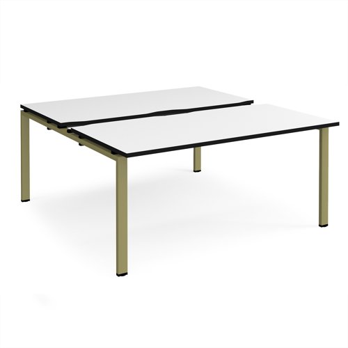 Adapt sliding top back to back desks 1600mm x 1600mm - green frame, white top, black edge