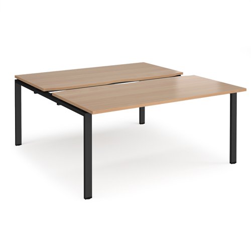 Adapt sliding top back to back desks 1600mm x 1600mm - black frame, beech top