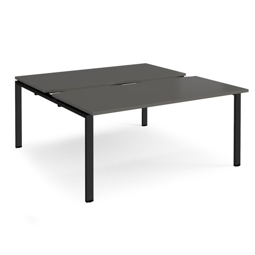 Adapt sliding top back to back desks 1600mm x 1600mm - black frame, storm grey top