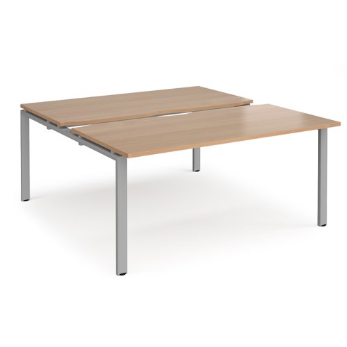 Adapt sliding top back to back desks 1600mm x 1600mm - silver frame, beech top