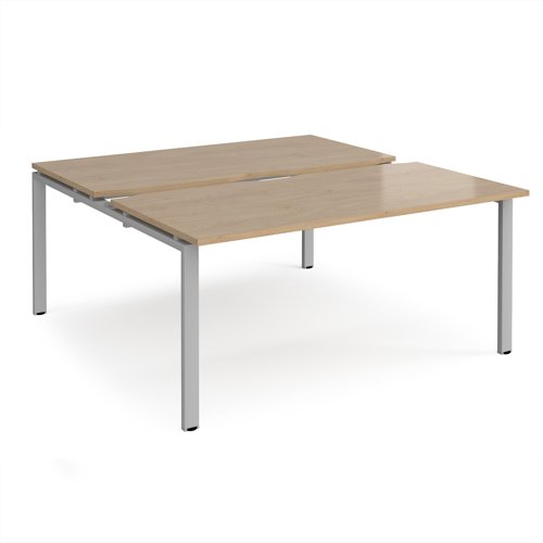 Adapt sliding top back to back desks 1600mm x 1600mm - silver frame, kendal oak top