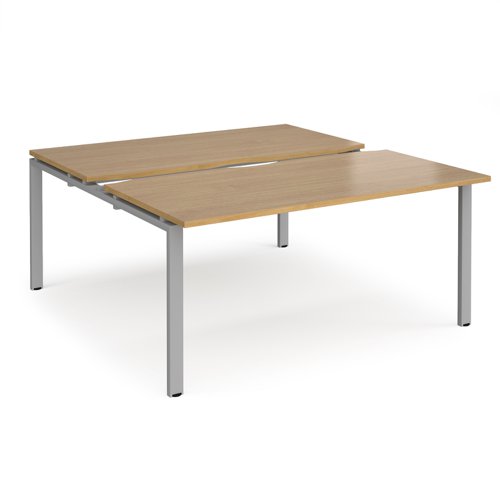 Adapt sliding top back to back desks 1600mm x 1600mm - silver frame, oak top
