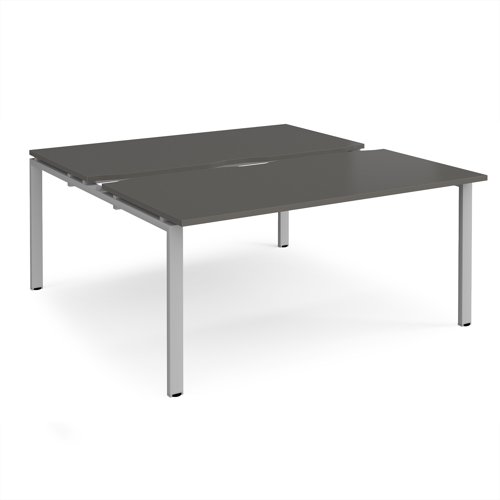 Adapt sliding top back to back desks 1600mm x 1600mm - silver frame, storm grey top
