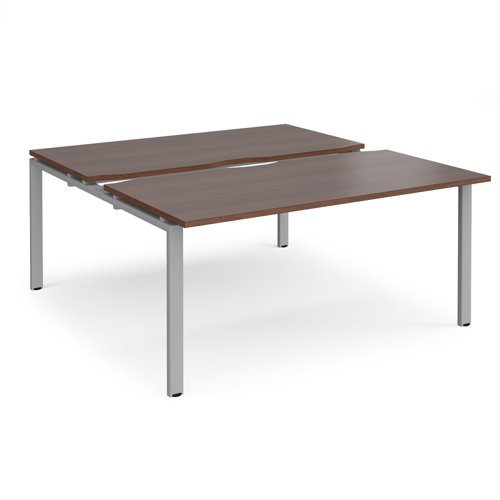 Adapt sliding top back to back desks 1600mm x 1600mm - silver frame, walnut top