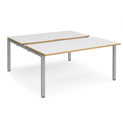 Adapt sliding top back to back desks 1600mm x 1600mm - silver frame, white top with oak edging