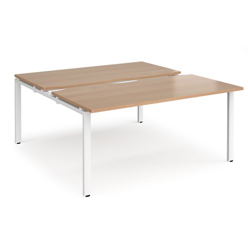 Adapt sliding top back to back desks 1600mm x 1600mm - white frame, beech top