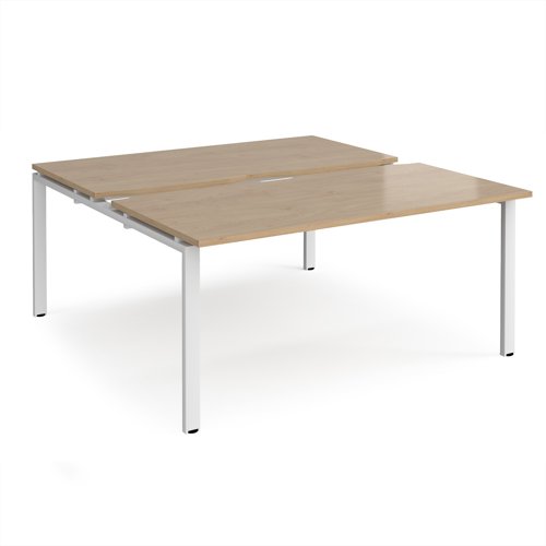 Adapt sliding top back to back desks 1600mm x 1600mm - white frame, kendal oak top
