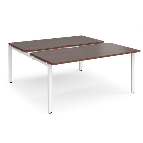 Adapt sliding top back to back desks 1600mm x 1600mm - white frame, walnut top