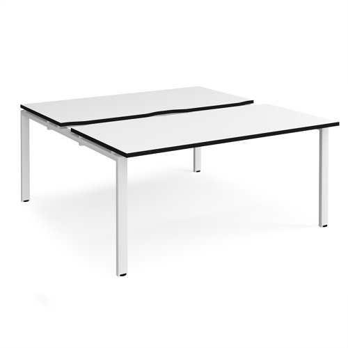 Adapt sliding top back to back desks 1600mm x 1600mm - white frame, white top, black edge