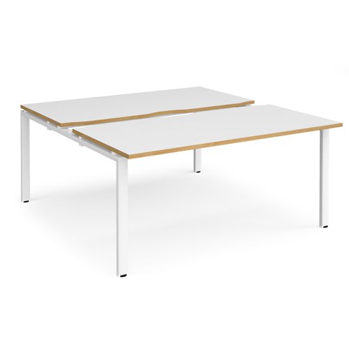 Adapt sliding top back to back desks 1600mm x 1600mm - white frame, white top with oak edging