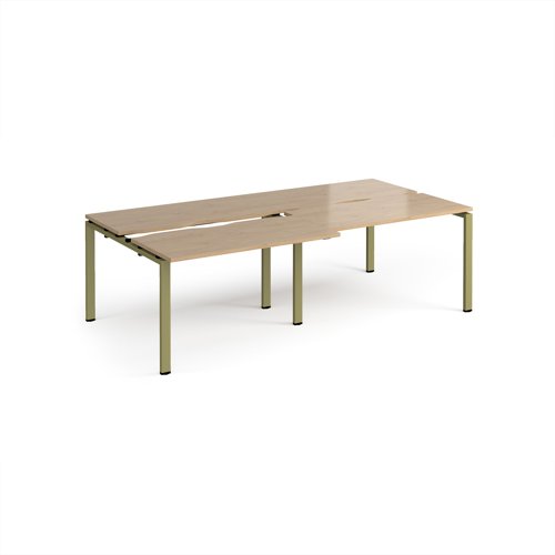Adapt sliding top double back to back desks 2400mm x 1200mm - green frame, kendal oak top