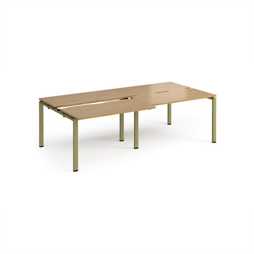 Adapt sliding top double back to back desks 2400mm x 1200mm - green frame, oak top