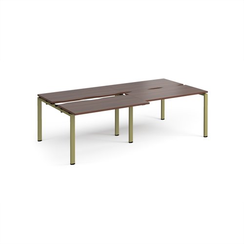 Adapt sliding top double back to back desks 2400mm x 1200mm - green frame, walnut top