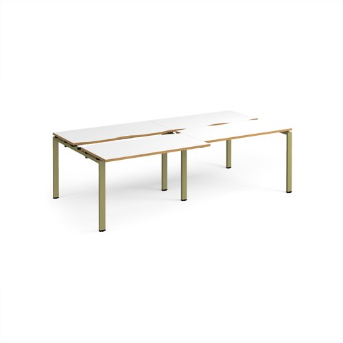 Adapt sliding top double back to back desks 2400mm x 1200mm - green frame, white top, oak edge