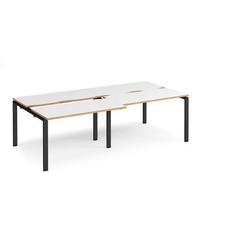 Adapt sliding top double back to back desks 2400mm x 1200mm - black frame, white top with oak edging