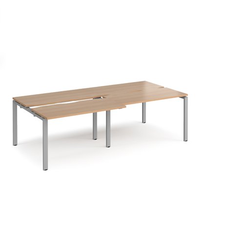 Adapt sliding top double back to back desks 2400mm x 1200mm - silver frame, beech top