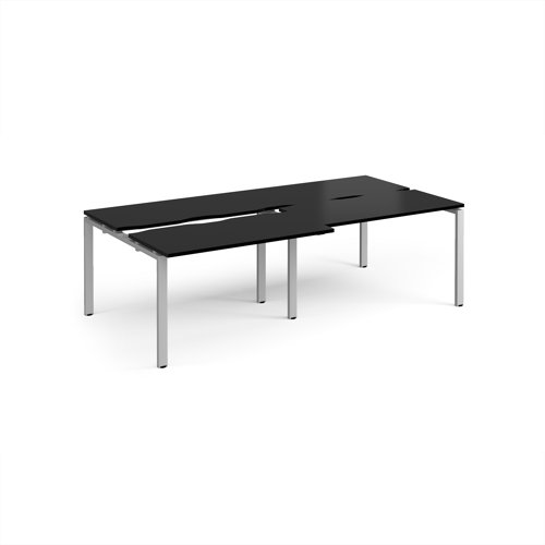 Adapt sliding top double back to back desks 2400mm x 1200mm - silver frame, black top