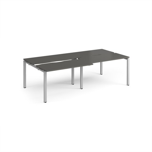 Adapt sliding top double back to back desks 2400mm x 1200mm - silver frame, storm grey top