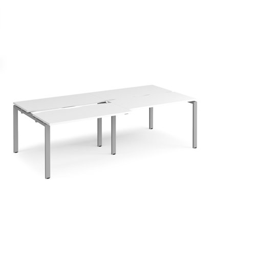 Adapt sliding top double back to back desks 2400mm x 1200mm - silver frame, white top