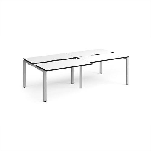 Adapt sliding top double back to back desks 2400mm x 1200mm - silver frame, white top, black edge