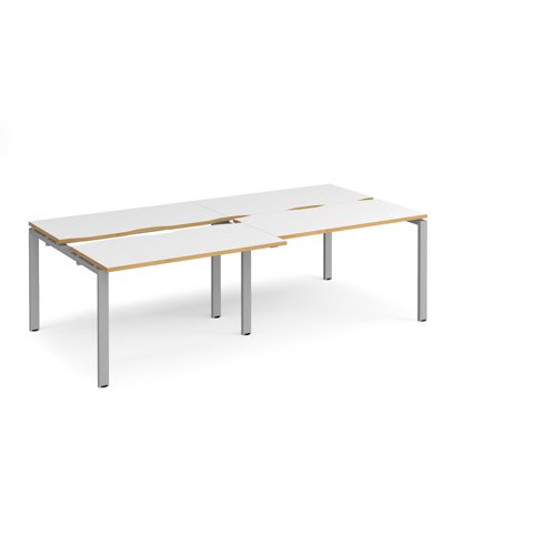 Adapt sliding top double back to back desks 2400mm x 1200mm - silver frame, white top with oak edging