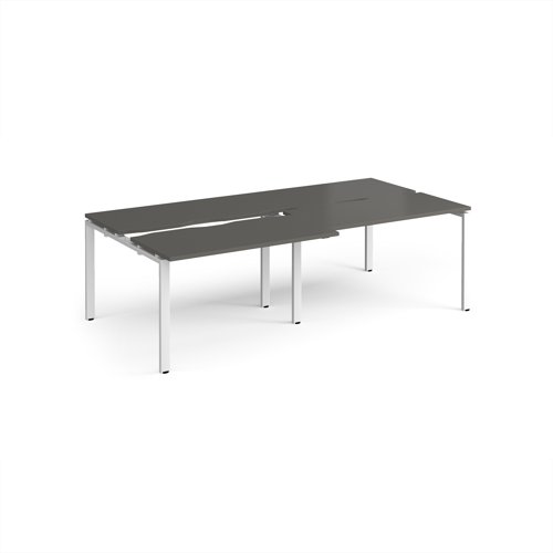 Adapt sliding top double back to back desks 2400mm x 1200mm - white frame, storm grey top