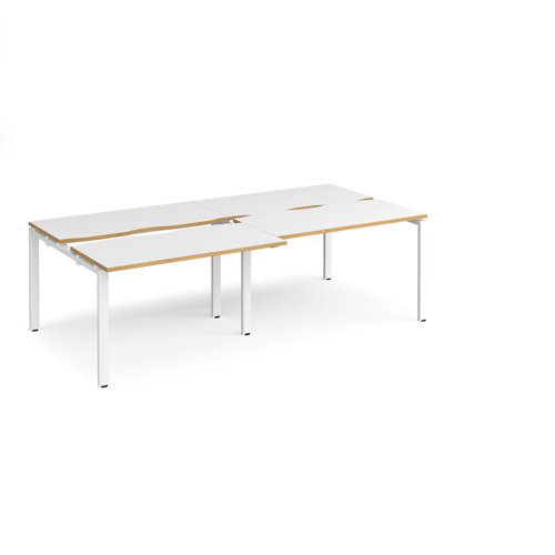 Adapt sliding top double back to back desks 2400mm x 1200mm - white frame, white top with oak edging
