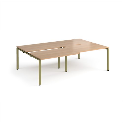 Adapt sliding top double back to back desks 2400mm x 1600mm - green frame, beech top