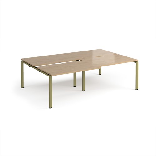 Adapt sliding top double back to back desks 2400mm x 1600mm - green frame, kendal oak top