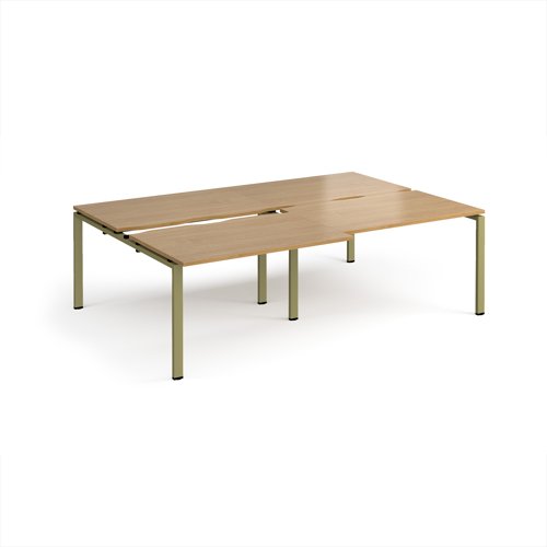 Adapt sliding top double back to back desks 2400mm x 1600mm - green frame, oak top