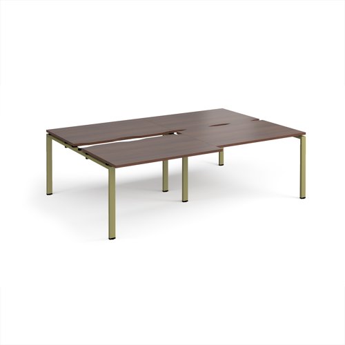 Adapt sliding top double back to back desks 2400mm x 1600mm - green frame, walnut top