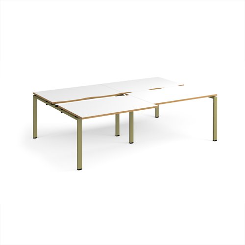 Adapt sliding top double back to back desks 2400mm x 1600mm - green frame, white top, oak edge