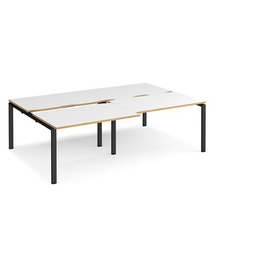 Adapt sliding top double back to back desks 2400mm x 1600mm - black frame, white top with oak edging