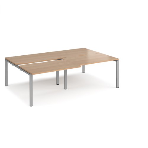 Adapt sliding top double back to back desks 2400mm x 1600mm - silver frame, beech top