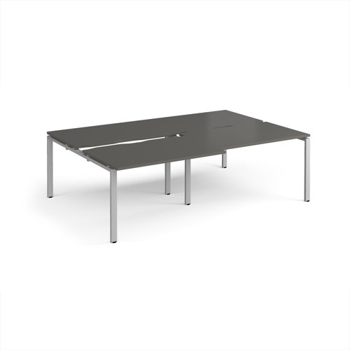 Adapt sliding top double back to back desks 2400mm x 1600mm - silver frame, storm grey top