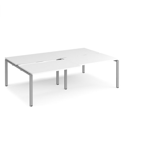 Adapt sliding top double back to back desks 2400mm x 1600mm - silver frame, white top