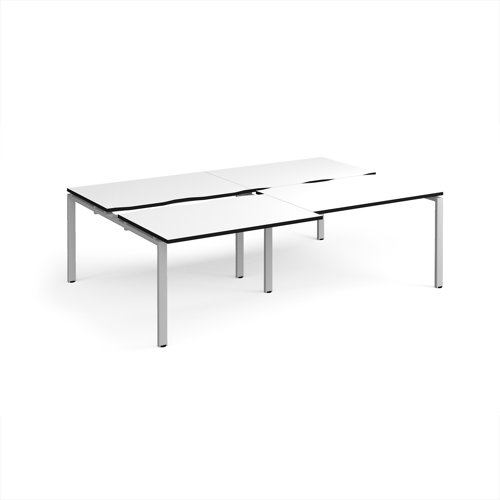 Adapt sliding top double back to back desks 2400mm x 1600mm - silver frame, white top, black edge