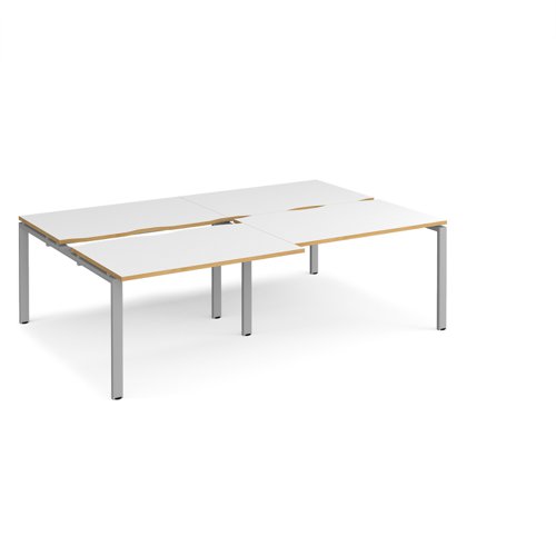 Adapt sliding top double back to back desks 2400mm x 1600mm - silver frame, white top with oak edging