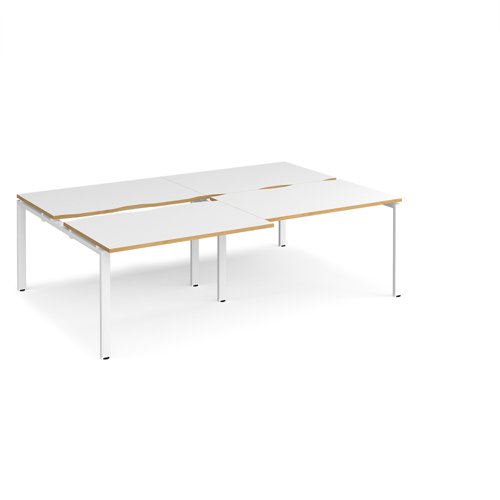 Adapt sliding top double back to back desks 2400mm x 1600mm - white frame, white top with oak edging