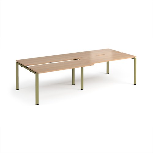 Adapt sliding top double back to back desks 2800mm x 1200mm - green frame, beech top