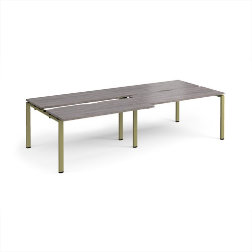 Adapt sliding top double back to back desks 2800mm x 1200mm - green frame, grey oak top